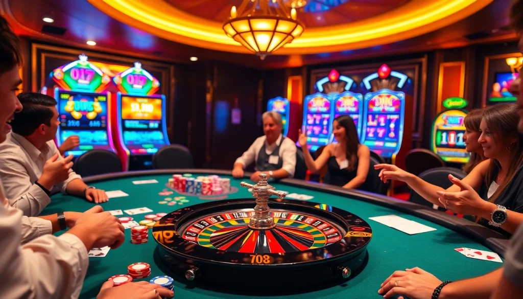 Players enjoying an exciting poker game at https://tobet88bet.com/ with vibrant chips and cards.