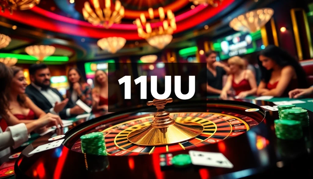 Exciting gaming action at 11UU casino with roulette and poker chips on a vibrant table.