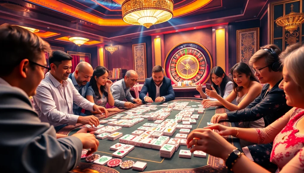 Experience the excitement of Mahjong Ways 2 at a lively casino table with colorful chips and cards in action.