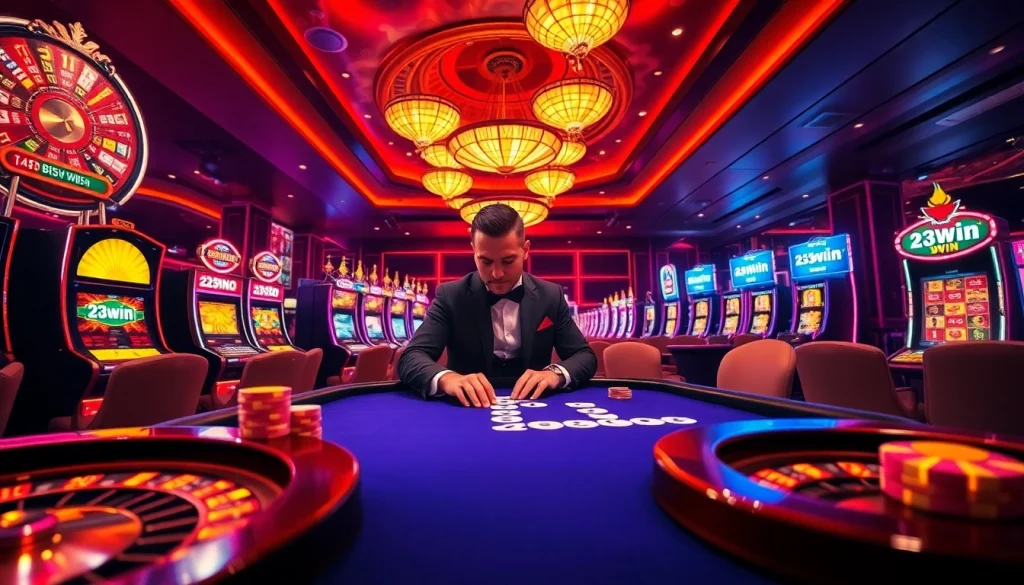 Experience high-stakes excitement at 23win casino with elegant tables and vibrant lights.
