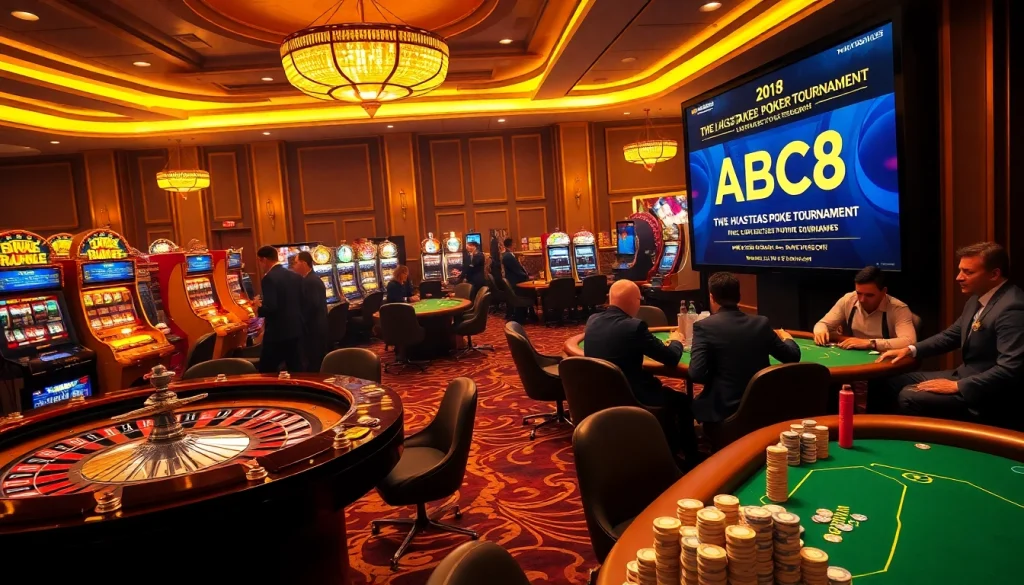 Engage in an exciting casino atmosphere while exploring ABC8 event with poker chips and roulette.