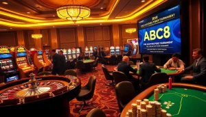 Engage in an exciting casino atmosphere while exploring ABC8 event with poker chips and roulette.