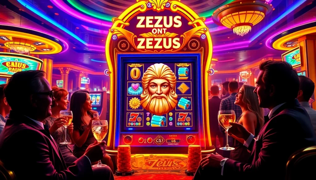 Rasakan sensasi Slot Zeus di kasino mewah dengan elemen permainan yang hidup dan penuh warna.