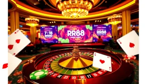 Experience the excitement of betting at RR88 with vibrant casino visuals and engaging table games.