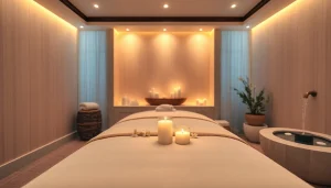 출장안마 service providing a calm, inviting massage room setup with soothing ambiance.