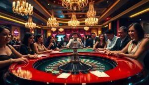 Players enjoying the roulette action with vibrant colors at https://www.6rwin5.com/ casino table.