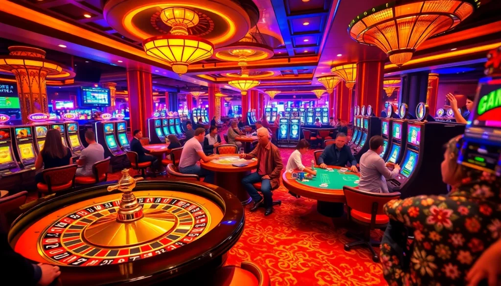 Players enjoying high-stakes action in a luxurious casino, highlighting CM88-themed betting interfaces.