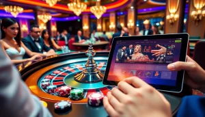 Players engaging with excitement at the EE 88 roulette table in a luxurious casino environment.