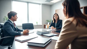 Greenville Personal Injury Lawyer consulting with a client, showcasing professionalism in a modern office.