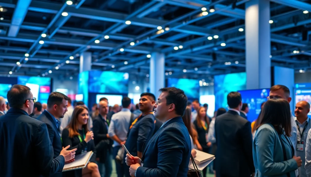 attendees networking at a technology conference USA with engaging discussions and digital displays