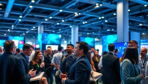 attendees networking at a technology conference USA with engaging discussions and digital displays
