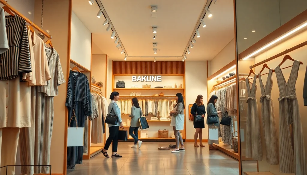 スタイリッシュなリカバリーウェアと活気あるショッピングの雰囲気を示す仙台 BAKUNE 店舗。