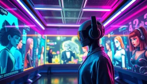 An engaging visual of users interacting with diverse nsfw ai avatars in a futuristic digital environment.