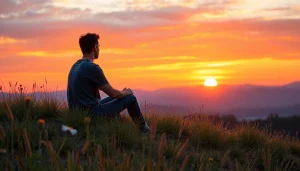 Person reflecting during a Life in a Break Down moment at sunset.