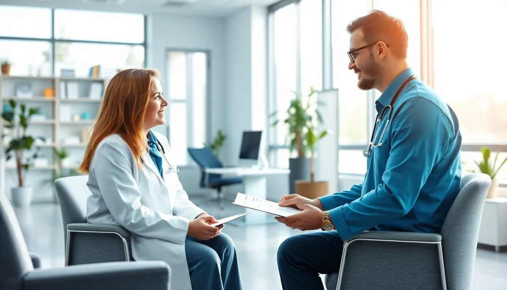 上野クリニックでの患者相談の様子。治療オプションにおける専門的ケアと専門知識を示しています。