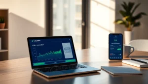 时尚工作区中的现代笔记本与智能手机上显示的快连 VPN 界面