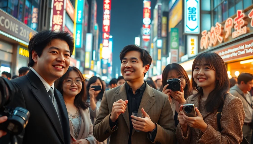 日本のセレブリティトピックに関するエネルギッシュな都市の風景を紹介する。