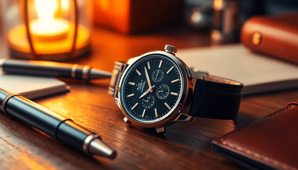 레플리카 시계가 고급 액세서리와 함께 세련되게 전시된 장면