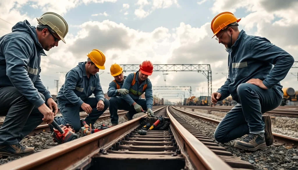 Technicians executing Emergency Railroad Repair Services to ensure track safety.