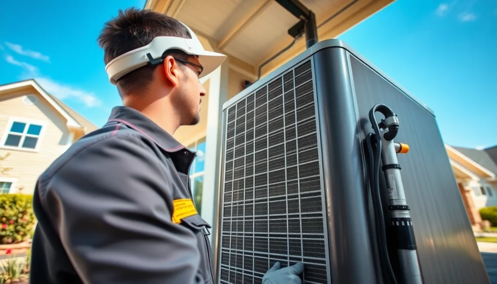 HVAC technician examining an American Standard HVAC unit to ensure optimal performance.