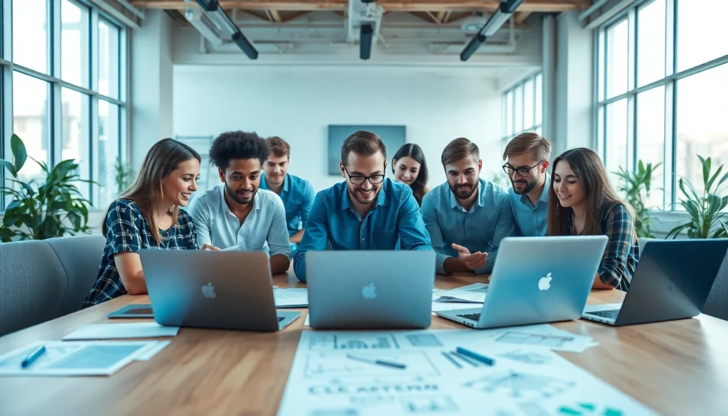 Creating affordable web design essex with a collaborative team in a vibrant office setting.