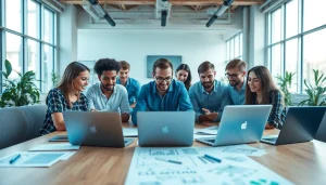 Creating affordable web design essex with a collaborative team in a vibrant office setting.