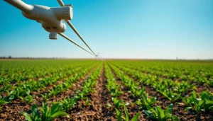 Innovative land irrigation system enhancing agricultural growth with lush crops.