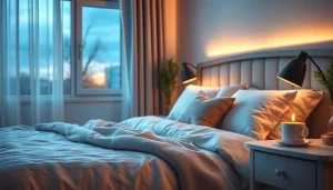 休息と快適さの重要性を描く心地よい寝室の風景。風邪を一晩で治す方法による早期回復のために。