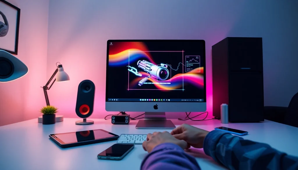 User engaged with a video to prompt AI generator in a modern workspace.