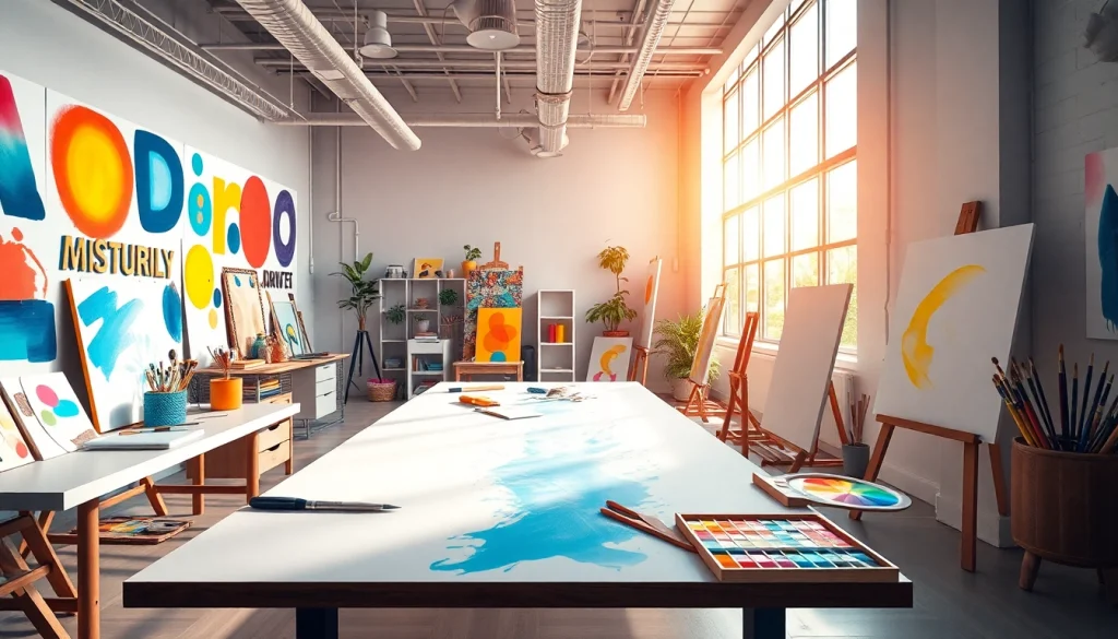 Brightet's creative workspace with vibrant palettes and natural light.