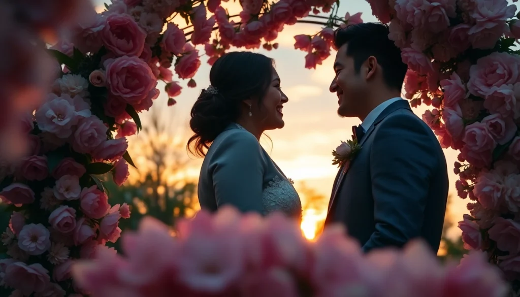 Capturing a romantic moment, wedding photographer highlights love in a beautiful setting.