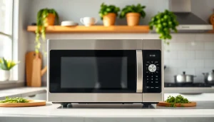 Boost your microwave oven sales with this stylish kitchen setup highlighting innovative features.