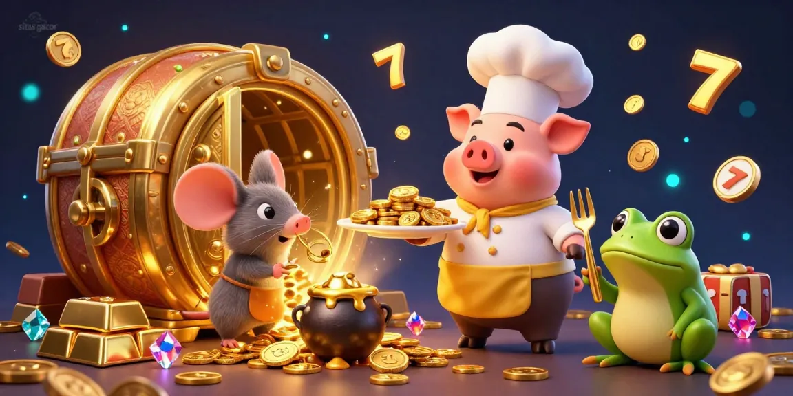 Immerse in the vibrant world of situs gacor, where gold coin treasures and gambling excitement come alive in a 3D illustration.